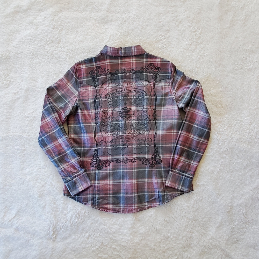 Harley Davidson UNIQUE Women's Fancy Snap Button Shirt with Frosted Material.